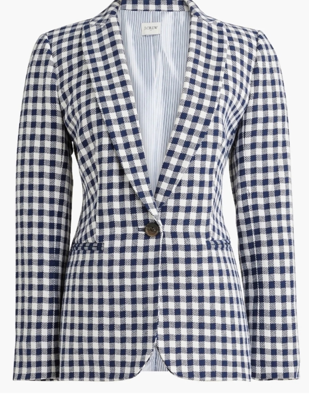 NWT J Crew blue & white checkered linen blend single breasted blazer size 4
